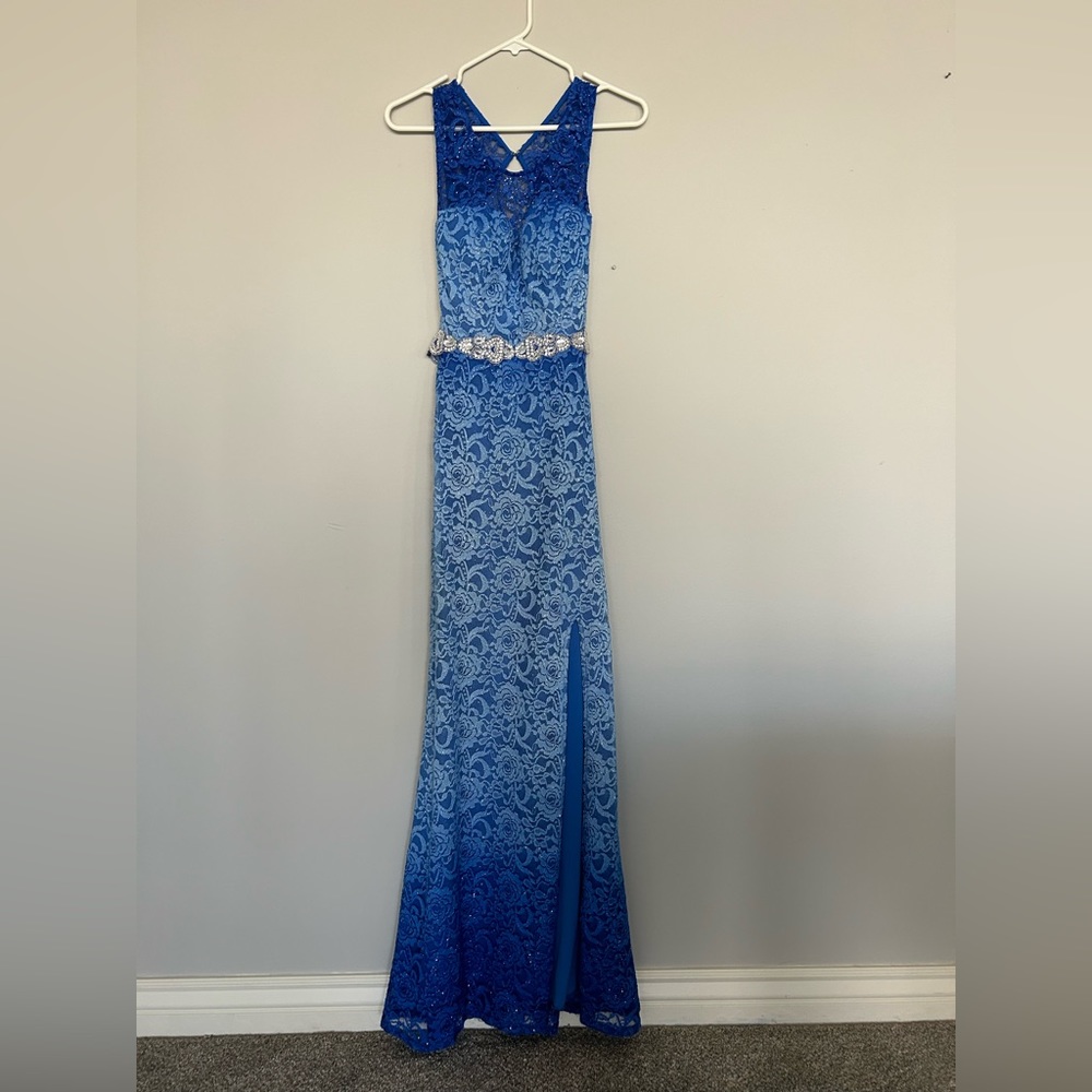 Long blue sparkly ombré dress
